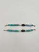 Two turquoise beaded bracelets on a white background