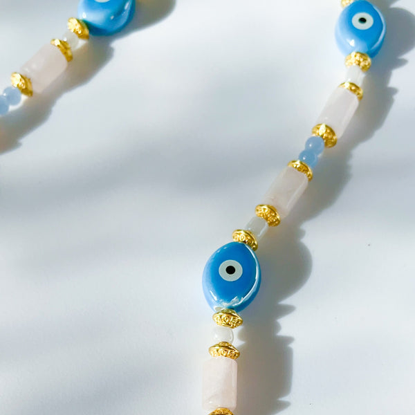 evil eye pink and blue beaded Necklace