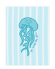 Blue jellyfish illustration on a striped background
