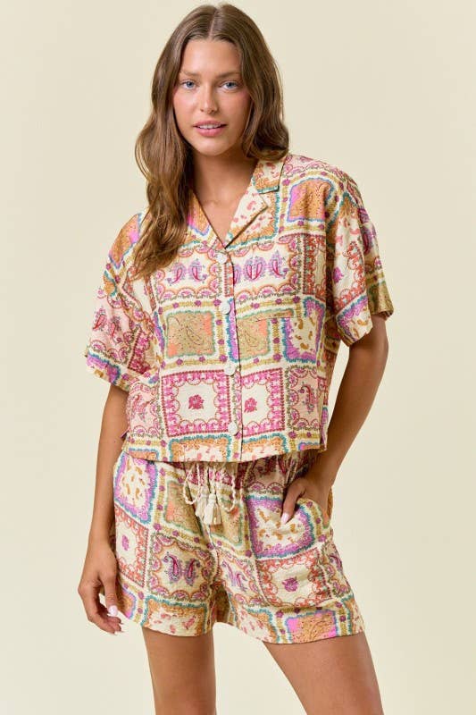 paisley button up blouse