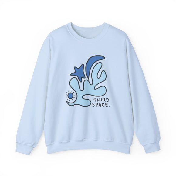 Light blue sweatshirt with abstract design and 'Third Space' text on a white background